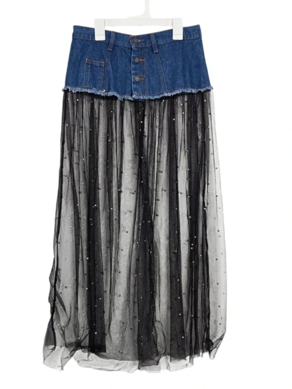 Mega Jeans Women's Denim & Black Sheer Skirt Size Medium